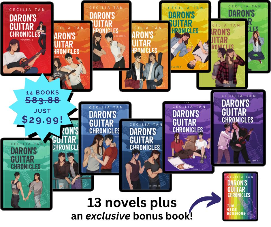 Collage of ebook covers looking like a rainbow