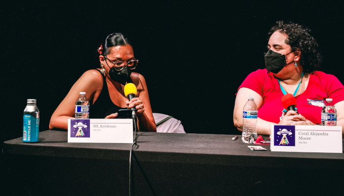 Moderator ML Krishnan and panelists Coral Alejandra Moore