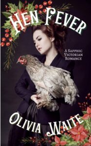 A woman in Victorian dress holding a fancy chicken